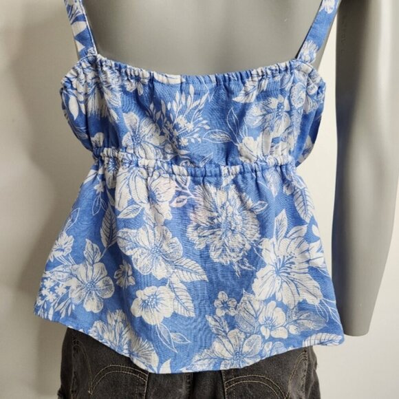 C&C California Flower Print Blue Linen Peplum Waist Tank Top Size XL NWOT - Picture 7 of 12